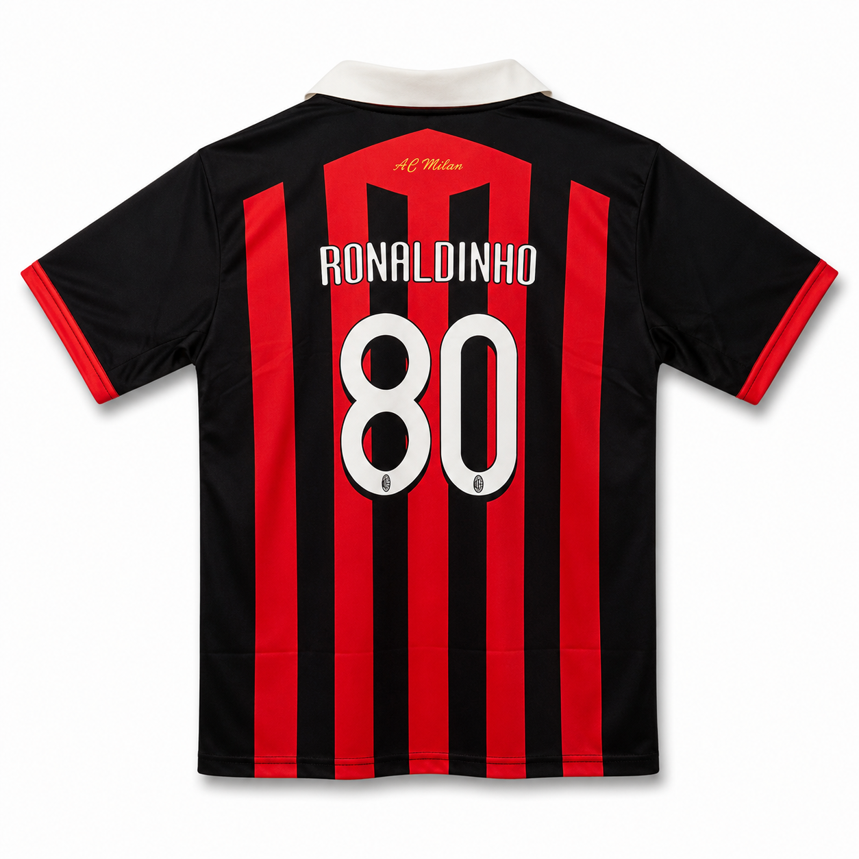 AC Milan Ronaldinho #80 Retro Football Jersey – Black & Red Classic Soccer Shirt Embroidery