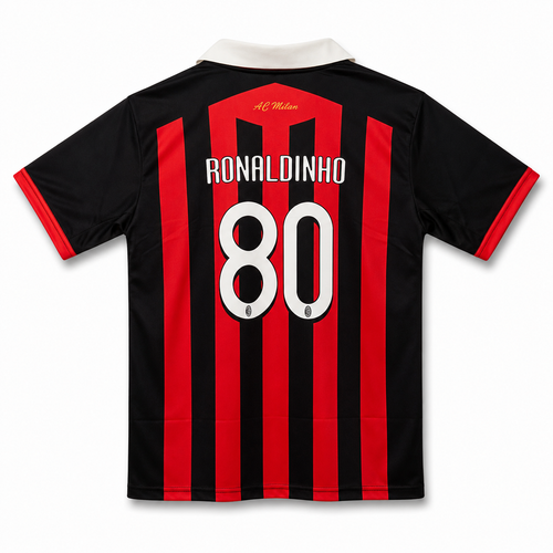 AC Milan Ronaldinho #80 Retro Football Jersey – Black & Red Classic Soccer Shirt Embroidery